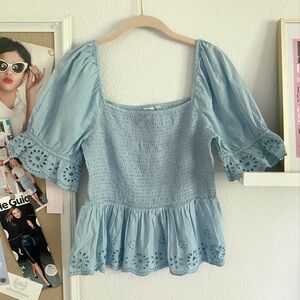 Blue Eyelet Top